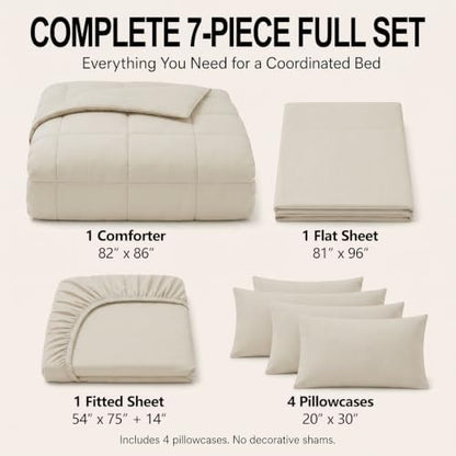 CozyLux Full Size Comforter Sets Beige - 7 Pieces Bed in a Bag