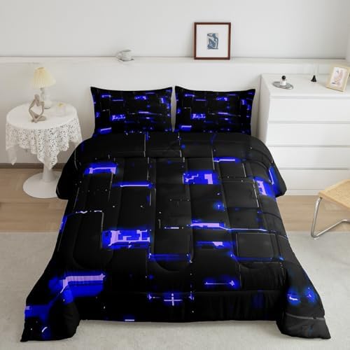 Feelyou Black Blue Square Ombre Comforter Set King Size Boys Girls Teens