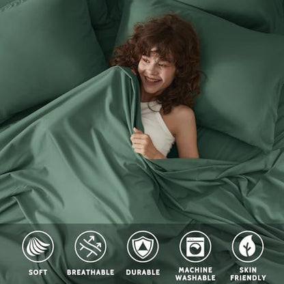 Full Size Bed Sheets - 6 Piece Soft Microfiber and Wrinkle Free Sheets - Easy Care, Extra Soft, Cooling Sheets - 1 Deep Pocket Fitted Sheet 1 Flat Sheet and 4 Pillowcases (Full Emerald Green)