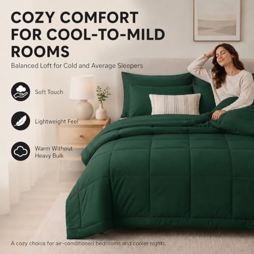 CozyLux Super King Plus Comforter Set Emerald Green - 7 Pieces Bed in a Bag