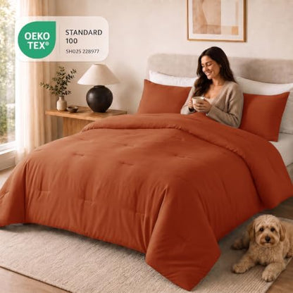 CozyLux Oversized King Comforter Set, 3 Pieces Burnt Orange Quilted Bedding