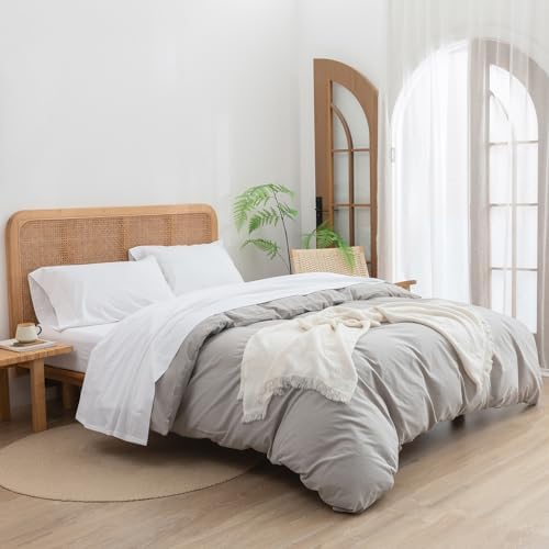 BESTOUCH Twin Washed Cotton Linen Feel Sheet Set, 3pc Solid Bright White