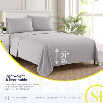 Twin Sheets - Breathable Luxury Sheets with Full Elastic & Secure Corner Straps Built In - 1800 Supreme Collection Extra Soft Deep Pocket Bedding Set, Sheet Set, EXTRA DEEP pocket - Twin, Silver