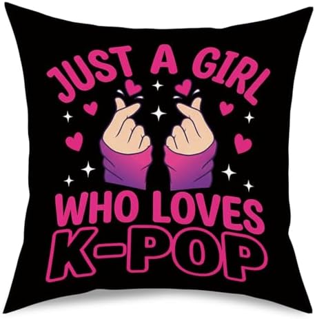 K-pop Decor, Just a Girl Who Loves K-pop Room Decor, Rustic Anime Lovers Throw Girls K-pop Gifts Pillow Covers for Living Girl Bedroom Decoration Gifts