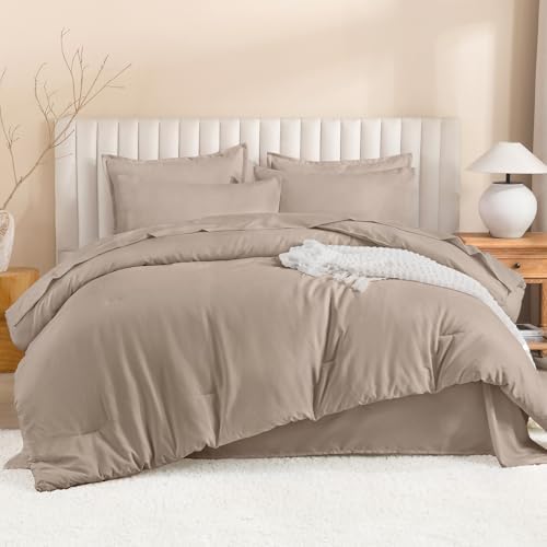 Litanika King Comforter Set with Sheets - 7 Pieces Solid Bed in a Bag