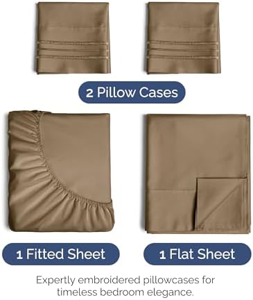 Queen Size 4 Piece Sheet Set - Ultra Soft & Cooling Sheets - Neutral Brown