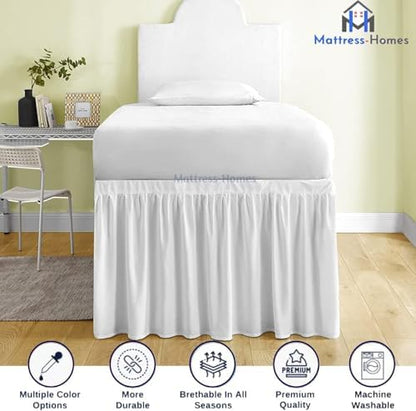 Mattress-Homes Ruffled Dorm Bed Skirt, Twin XL, 54-Inch Drop, Tailored with Split Corners, White Dust Ruffle for Lofted College Beds, Twin Extra Long Dorm Bedding Essential