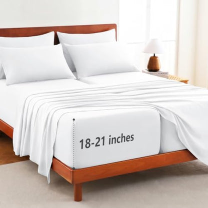 CozyLux Split King Sheets 7-Piece, 21-Inch Deep Pocket, Soft Brushed Feel