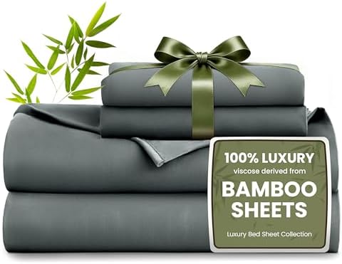 Love's cabin 3 Piece Twin Sheet Set, 100% Rayon Derived from Bamboo, Cooling & Breathable, Soft Silky Deep Pocket up to 16", Hotel Luxury Bedding for Hot Sleepers, Dark Grey