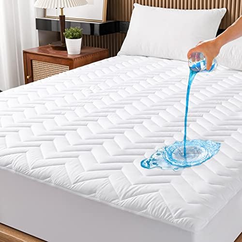 Full Size Waterproof Mattress Protector Quilted, Breathable Ultra-Soft Filling Mattress Pad, Fitted Deep Pocket Mattress Cover Fits 6''-19'' Mattress White