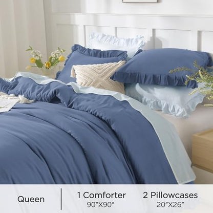 Andency Ocean Blue Queen Comforter Set, 3 Pcs Farmhouse Shabby Chic Bedding