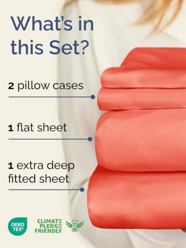Extra Deep Pocket Cal King Size Sheet Set - Breathable & Cooling - Coral