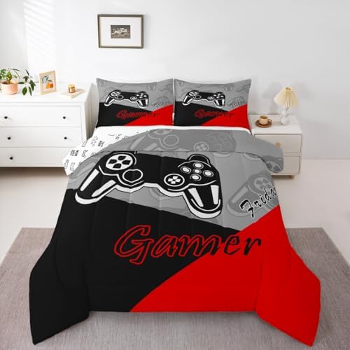 Feelyou Gamer Comforter Set for Boys Teens Gaming Bedding Set Video Game Contoller Home Decor for Kids Down Alternative Comforter Full Size 3 Pieces 1 Comforter with 2 Pillowcases