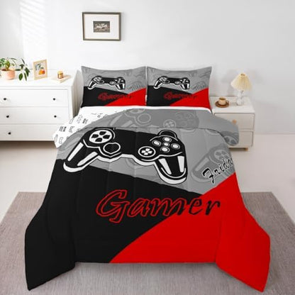 Feelyou Gamer Comforter Set for Boys Teens Gaming Bedding Set Video Game Contoller Home Decor for Kids Down Alternative Comforter Full Size 3 Pieces 1 Comforter with 2 Pillowcases