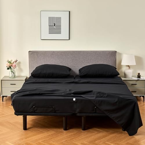 Kingnex 32-34 Split Top King Sheets Sets for Adjustable Bed with Straps Soft 1800 Microfiber Breathable 4 Pcs Flex Head King Bedding Set Black