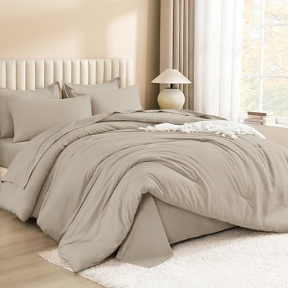 Litanika Oatmeal California King Comforter with Sheets - 7 Pcs Bed in a Bag