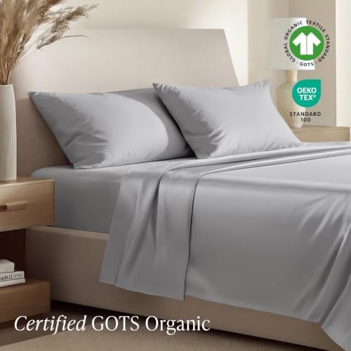Bare Home 100% Organic Cotton Sateen Sheet Set (Twin, Light Grey)