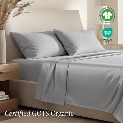 Bare Home 100% Organic Cotton Sateen Sheet Set (Twin, Light Grey)
