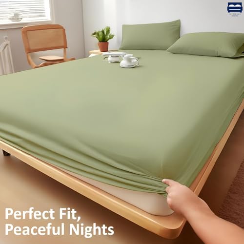 1 Piece King Size Fitted Sheet Only, 15-Inch Deep Mattress, Sage Solid