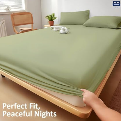 1 Piece King Size Fitted Sheet Only, 15-Inch Deep Mattress, Sage Solid