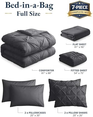 LANE LINEN 7 Piece Full Comforter Microfiber Down Alternative Soft - Grey