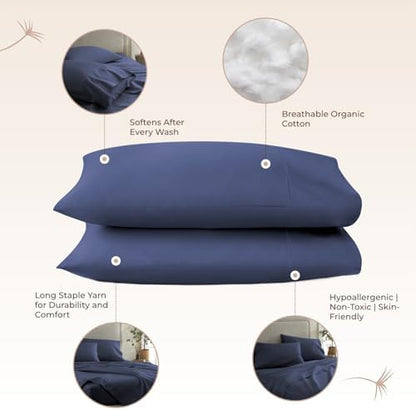 100% Organic Cotton Pillow Cases King Size Set of 2-100% Cotton Pillowcases GOTS Certified 300 Thread Count - Naturally Cooling Comfortable Breathable & Soft Pillow Cases (Navy, King)