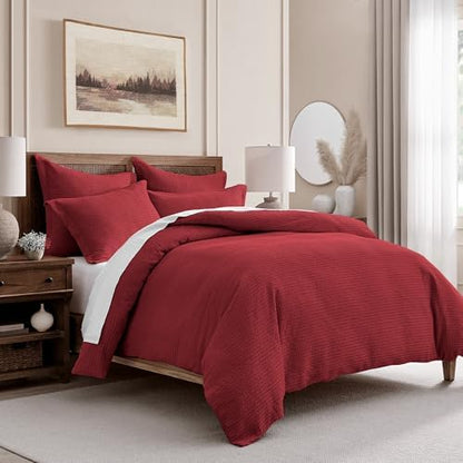 Levtex Home - Cloud Waffle Red Comforter Set - Twin Comforter + One Standard Pillow Cases - Waffle Weave - Red - Comforter (68 x 88in.) and Pillow Case (26 x 20in.) - Cotton