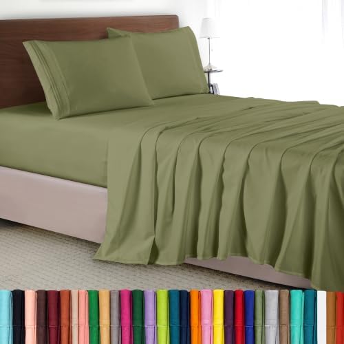 Elegant Comfort Luxury 4-Piece Bed Sheet Set - Luxury Bedding 1500 Premium Hotel Quality Microfiber, Wrinkle Resistant Cool & Breathable, Easy Elastic Fitted, Twin/Twin XL, Sage Green