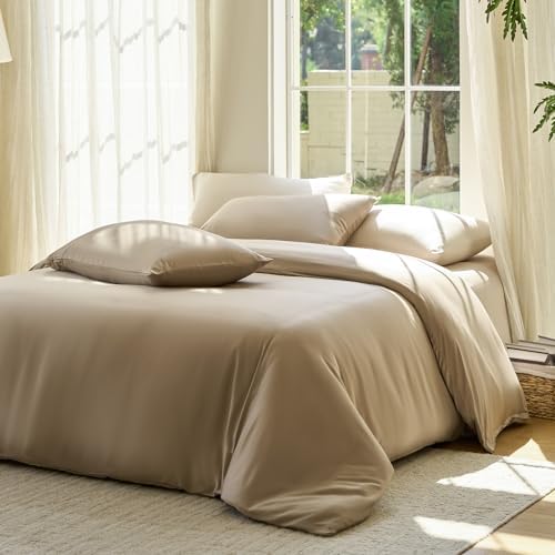 DOZ Duvet Cover Set, 100% Viscose derived from Bamboo, Organically Grown, Buttery Soft, Cooling Duvet Covers, High GSM, 1 Duvet Cover and 2 Pillowcases, 90"x90" (Dune, Full/Queen)