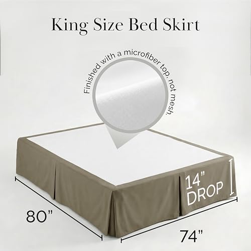Southshore Fine Living King Bed Skirt 14 Inch Drop Soft Pleated Dark Taupe