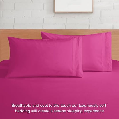 Elegant Comfort 4-Piece Bed Sheet Set - Luxury Bedding 1500 Premium Hotel Quality Microfiber, All Around Elastic 18-24 Inches Deep Fitted Sheet- Extra Deep Pocket Sheets, California King, Hot Pink