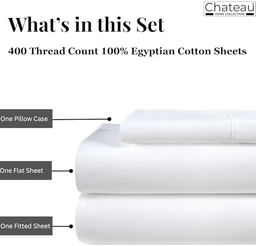 Twin Bed Sheets Set, 400 Thread Count Twin Sheets Cotton Bed Set - White