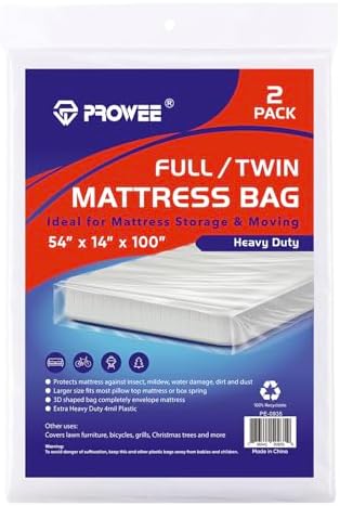 2 PK 4Mil Heavy Duty Twin XL/Twin/Full Mattress Bags for Moving,Clear Plastic Mattress Bags for Storage, Twin/Full Mattress Cover for Moving