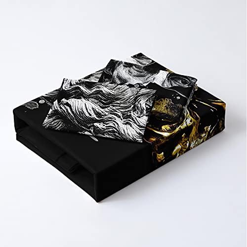 Modern Art Design Duvet Cover Set California King/King Size Black Golden Skull Comforter Covers Pillow Shams Black Background Bed Set Broken Statue Doce Bedding Sets