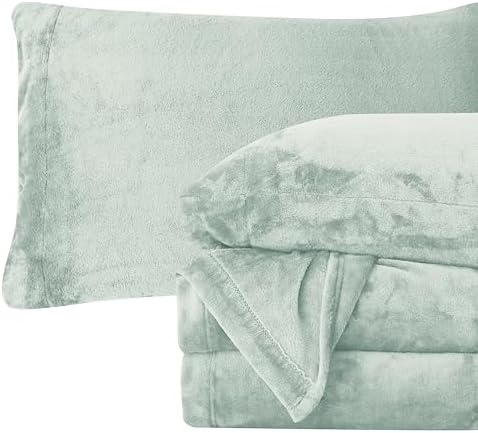 Elegant Comfort Luxuriously Soft 4-Piece Velvet Plush Flannel Sheet Set - Premium Quality - Cozy Warm, Anti-Static, Non Pilling Fuzzy Velvet Flannel Fleece Deep Pocket Sheet Set - Full, Mint Green
