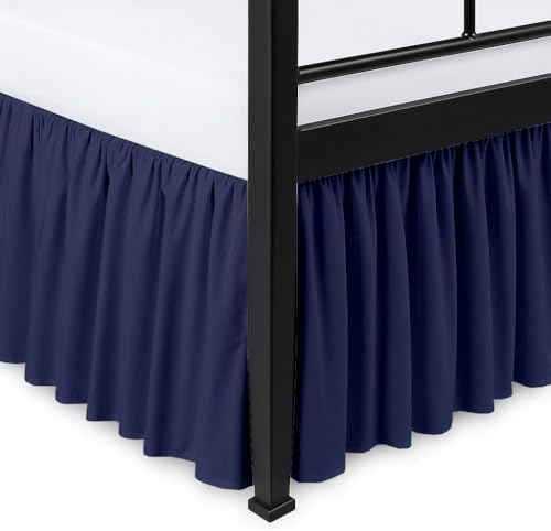 Ruffled Bed Skirt Split Corners with Platform, Tailored Fit Hotel Quality Wrinkle Free Ultra-Soft Microfiber Dust Ruffle, Upto 21 Inch Drop, King, Navy Blue