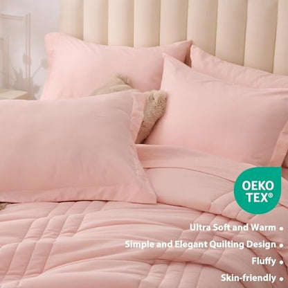 Twin Comforter Set with Sheets Pink, 5 Pieces Bed in a Bag