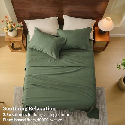 MEISHANG 100% French Linen Sheets King,6 Pcs,18-24" Extra Deep Pocket
