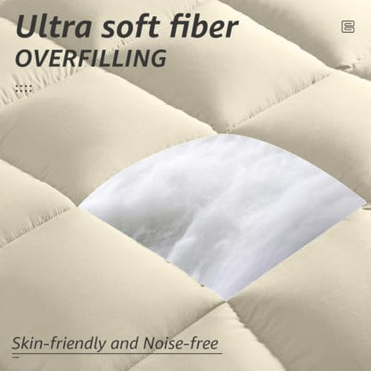 HYLEORY All Season Twin Size Bed Comforter - Cooling Down Alternative Quilted Duvet Insert with Corner Tabs - Winter Warm - Machine Washable - Beige