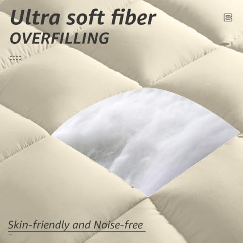 HYLEORY All Season King Size Bed Comforter - Cooling Down Alternative Quilted Duvet Insert with Corner Tabs - Winter Warm - Machine Washable - Beige