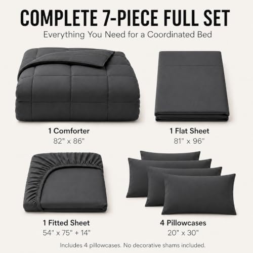 CozyLux Full Size Comforter Sets Dark Grey - 7 Pieces Bed in a Bag