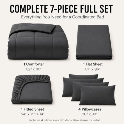 CozyLux Full Size Comforter Sets Dark Grey - 7 Pieces Bed in a Bag
