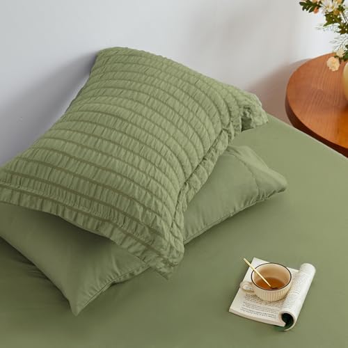 Love's cabin Seersucker Sage Green California King Comforter Set