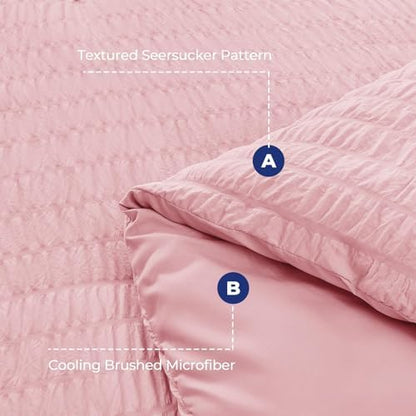 HYMOKEGE Pink Full Size Comforter Sets Seersucker 7 Pieces, All Season Luxury Bed in a Bag for Bedroom, Bedding Set with Comforters, Sheets, Pillowcases & Shams