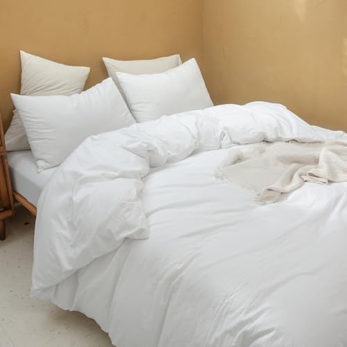 FOSSA Duvet Cover Set 100% Washed Cotton Linen Feel Super King