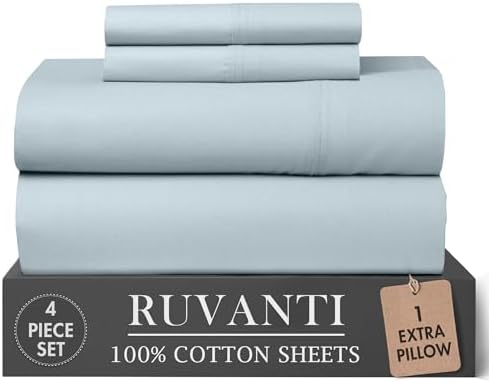 RUVANTI 100% Cotton Twin XL Sheets, Percale Weave Twin XL Set, Blue