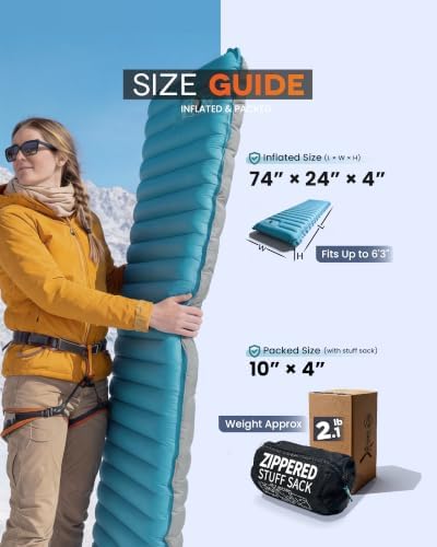 ZOOOBELIVES Inflatable Camping Sleeping Pad, 4-Inch Thick Full Air Support, No Bottoming Out for Side Sleepers, Camping & Backpacking Mattress with Built-in Foot Pump, Durable & Compact – Airlive2000