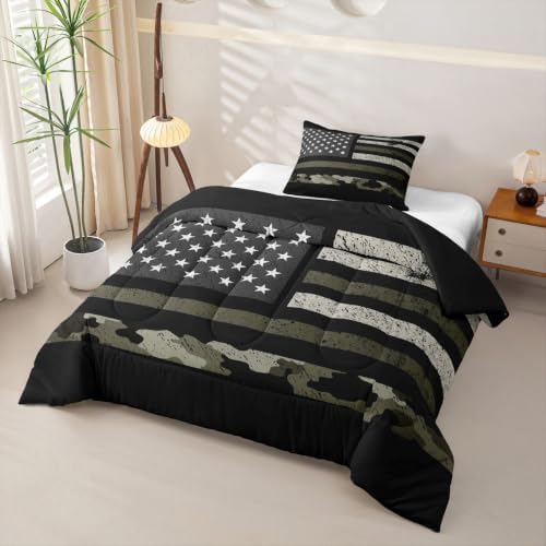 Feelyou Camo American Flag Comforter Set Toddler Bedding Set for Kids Boys