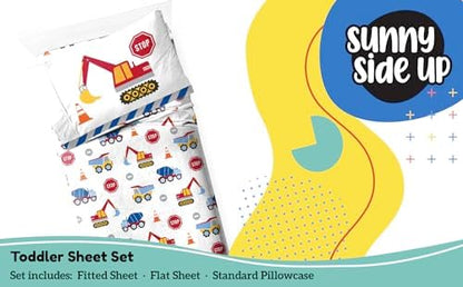 Sunny Side Up Construction Zone Toddler Sheet Set - 3 Piece Toddler Bedding Set Includes Pillow Cover - Super Soft Trucks Microfiber Sheets
