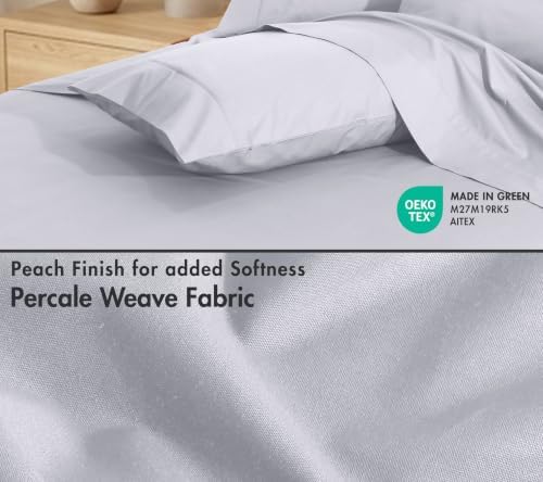 RUVANTI 100% Cotton Percale King Sheets, King Size Sheets Set, Cloud Gray